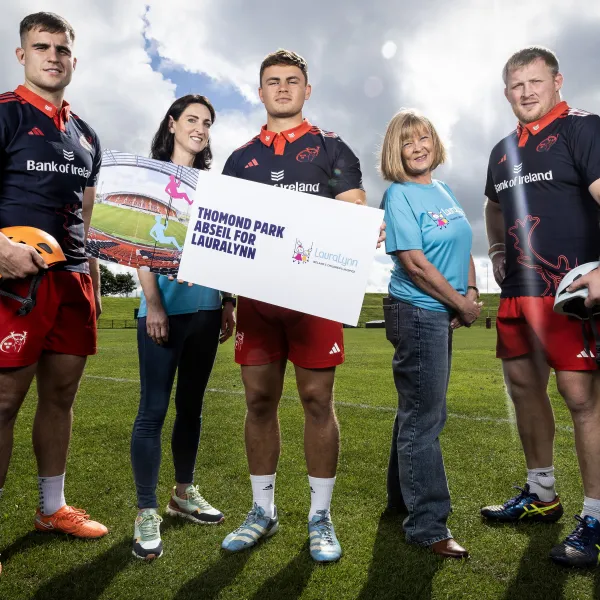 Munster rugby players and LauraLynn staff at abseil launch 