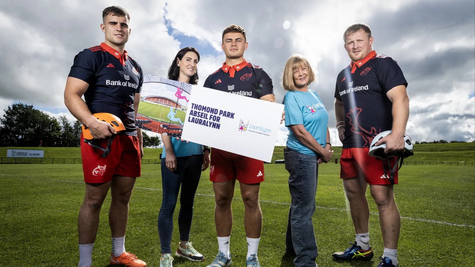 Munster rugby players and LauraLynn staff at abseil launch